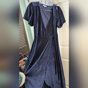Baltic Born Navy Velvet Wrap Dress with Sparkle